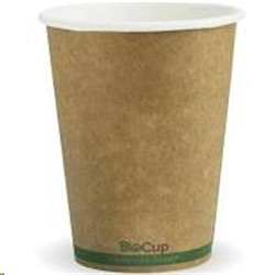 BioPak 12oz Single Wall Kraft Green Stripe Hot Cup