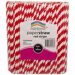 Rainbow Paper Straws 6mm Red Stripe