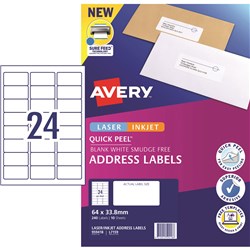 Avery White Quick Peel Internet Address Laser Labels With Surefeed 64X33.8m