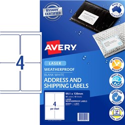 Avery Weather Proof Shipping Laser Labels 199.6 X 289.1mm White
