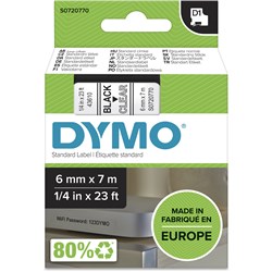 Tape Label Dymo D1 6mmx7M Black On Clear