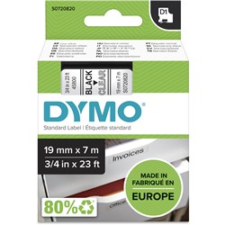 Tape Label Dymo D1 19mmx7m Black On Clear