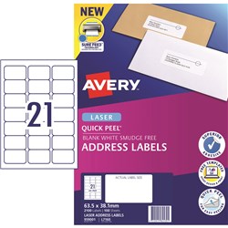 Label Laser Avery Address L7160-100 63.5X38.1mm 21 P/Page