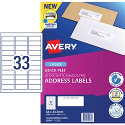 Label Laser Avery Address L7157-100 64X24.3mm 33 P/Page
