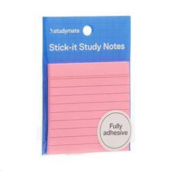 Studymate Fully Adhesive Stick-it Notes 76 x 76mm Pastel Pink