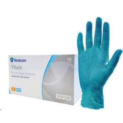 Medicom Vitals Vinyl PF Gloves Blue Medium