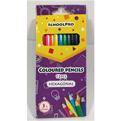SchoolPro Hexagonal 12 Assorted Coloured Pencils