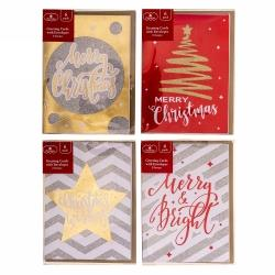 Xmas Cards Glitter Foil 11x15cm Bx6