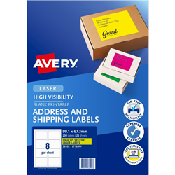 Avery L7165FY 99.1x67.7mm Fluoro Yellow 8 P/Page Hi Vis Shipping Labels