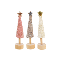 Xmas 26cm Assorted Wooden Deco Tree With Glitter Wool