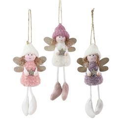 Xmas 19cm Woolly Dress Hanging Fairy Decoration