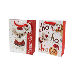 Xmas Chihuahua Foil 18x24x8cm Medium Gift Bag With Tag