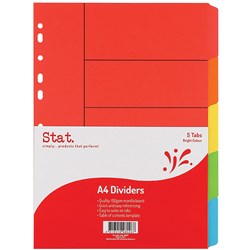 Stat. A4 5 Tab Bright Multi-Coloured Board Dividers