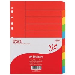 Stat. A4 10 Tab Bright Multi-Coloured Board Dividers