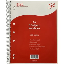 Stat. A4 250 Page 5 Subject Spiral Notebook