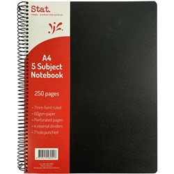 Stat. A4 250 Page 5 Subject Spiral PP Notebook
