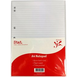 Stat. Ruled White A4 7 Hole 50 Leaf Bank Pad