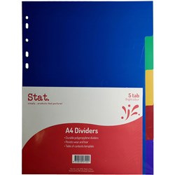 Stat. A4 5 Tab Multi-Colour Polyprop Dividers