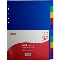 Stat. A4 10 Tab Multi-Colour Polyprop Dividers