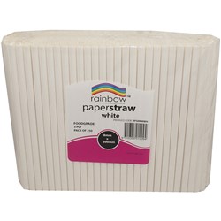 Rainbow Paper Straws 8mm White