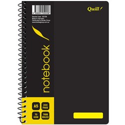 Quill Black Polypropylene Spiral Q570 Notebooks A5 200 Page