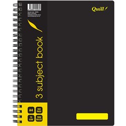 Quill Black Polypropylene Spiral 'Q Series' Notebooks A4 300 Page 3 Subject