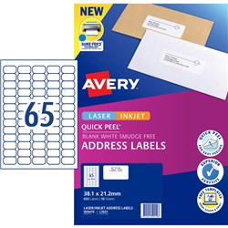 Avery White Quick Peel Internet Address Laser Labels With Surefeed 38.1X21.