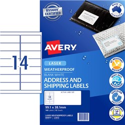 Avery Weather Proof Shipping Laser Labels 99.1 X 38.1mm White