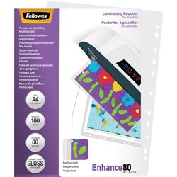 Fellowes Laminating Pouches A4 80 Micron Pre-Punched