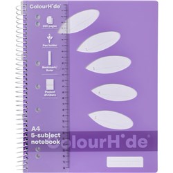 Colourhide Purple A4 250 Page 5 Subject Spiral Notebook
