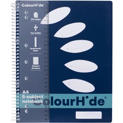 Colourhide Navy A4 250 Page 5 Subject Spiral Notebook