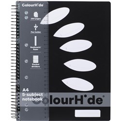 Colourhide Black A4 250 Page 5 Subject Spiral Notebook