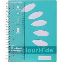 Colourhide Aqua A4 250 Page 5 Subject Spiral Notebook