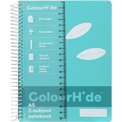 Colourhide Aqua A5 300 Page 2 Subject Spiral Notebook