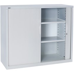 Go Steel Tambour Door Storage Cupboard Includes 2 Shelves 1200Hx900Wx473mmD White