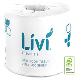 Livi Essentials 1001 Toilet Paper Rolls 2 ply 400 Sheets Box of 48