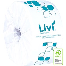 Livi Essentials Toilet Paper 2 Ply Junior Jumbo Roll 120m