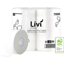 Livi Basics Toilet Paper Rolls 2 Ply Jumbo Roll 300m
