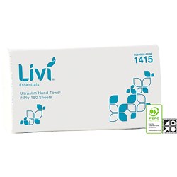 Livi Essentials 1415 Ultraslim Hand Towel 2 Ply 150 Sheet Box of 16