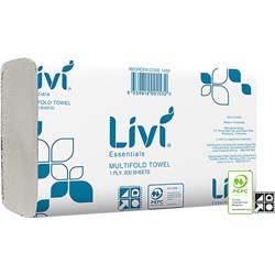 Livi Essentials Hand Towel Multifold 1 Ply 200 Sheet
