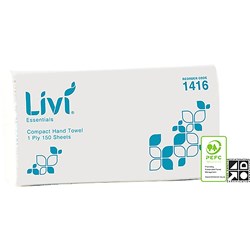 Livi Essentials 1416 Compact Hand Towel 1 Ply 150 Sheet Box of 16