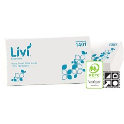 Livi Essentials Hand Towel Extra Large 1 Ply 100 Sheets