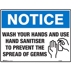 Brady Safety Sign Wash Your Hands And Use Sanitiser H180xW250 Self Adhesive Vinyl