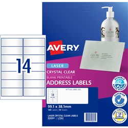 Avery Crystal Clear Laser Address Label 14UP 99.1x38.1mm
