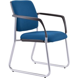 Buro Lindis Sled Base Chair Arms Silver Powdercoated Frame Blue Fabric Seat and Back