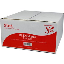 Stat. Peel And Seal Envelope DL Window Face Secretive White Pack of 500