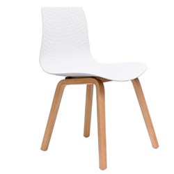 Lucid Meeting Visitor Chair White Patterned Poly Shell Light Oak Timber 4 Leg Base