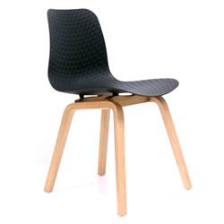 Lucid Meeting Visitor Chair Black Patterned Poly Shell Light Oak Timber 4 Leg Base