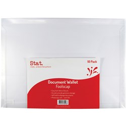 Stat. Foolscap Clear Document Wallet Hook and Loop Closure