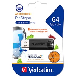 Verbatim 3.2 64GB Black Store 'n' Go Pinstripe USB Drive With Microban
